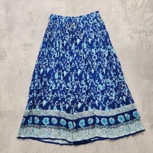 Vintage Liz Baker Essentials Skirt Women L Blue Floral Peasant Rayon Boho Casual